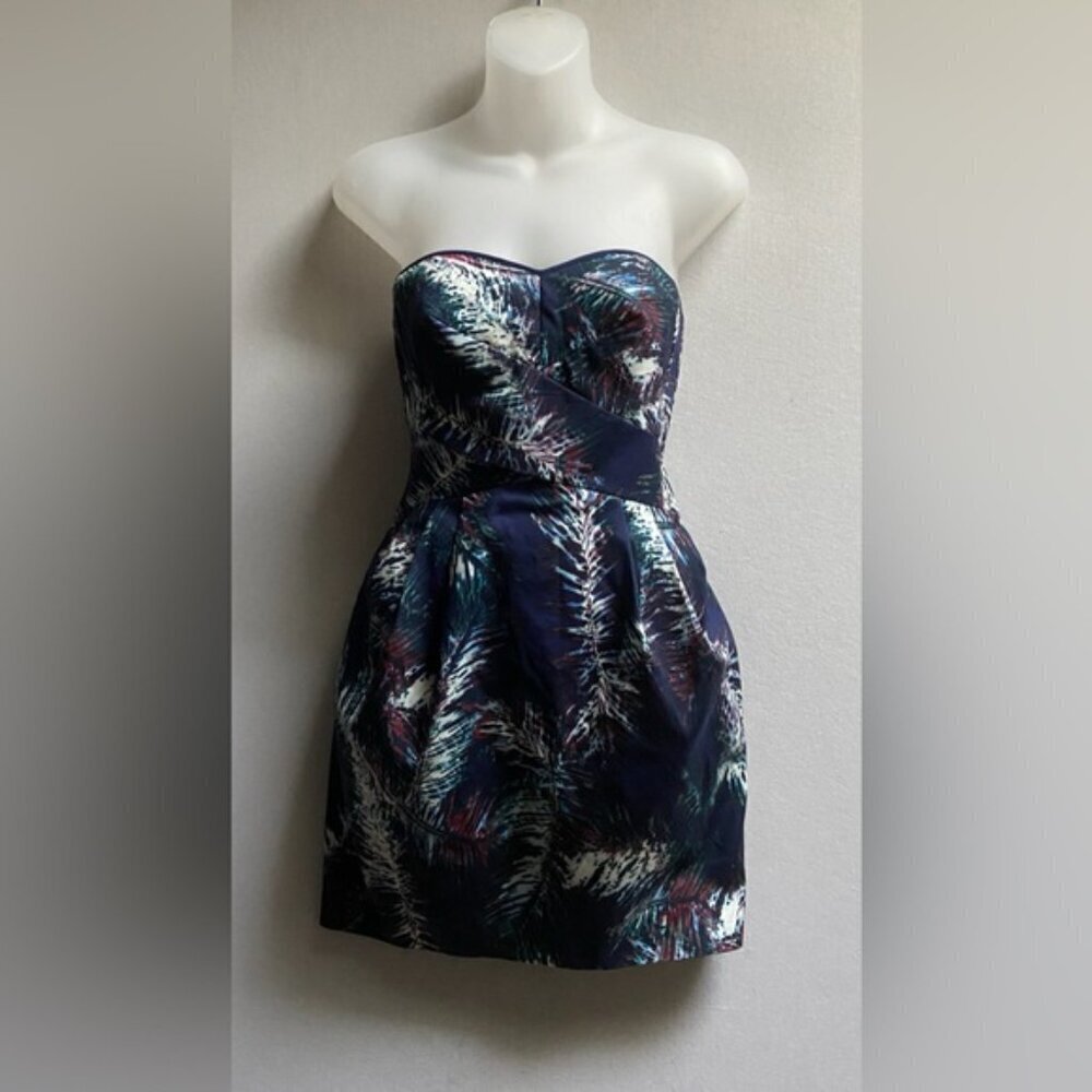 Club Monaco Nelly Strapless Mini Dress With Pockets Blue Pattern Sz 0 - Picture 2 of 15